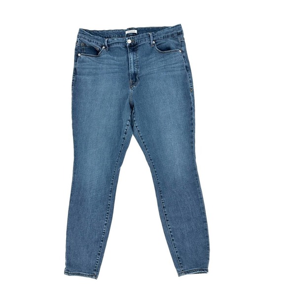 Good American Womens Good Skinny Legs Crop Jeans Denim Light Wash Blue Size 18 - Picture 1 of 12